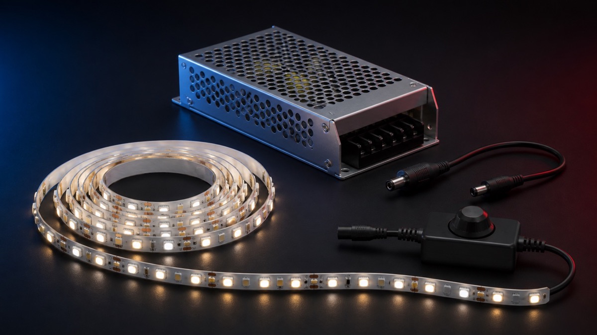 LED-nauha, teholähde ja himmennin