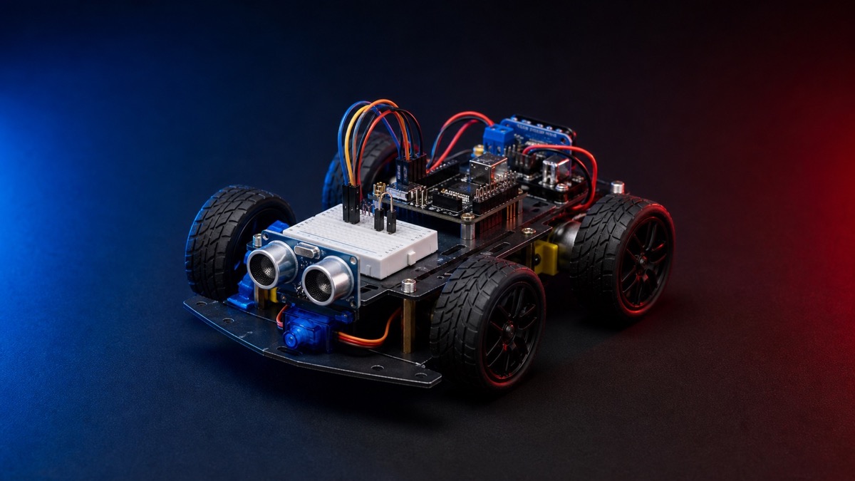 Elektroniikalla rakennettu robottiauto