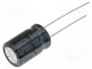 ELEKTROLYYTTIKONDENSAATTORI - THT - 100UF - 100VDC - Elektrolyyttikondensaattorit - pysty - KM100100 - 1