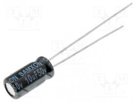 ELEKTROLYYTTIKONDENSAATTORI - THT - 10UF - 50VDC - Elektrolyyttikondensaattorit - pysty - KM1050 - 2