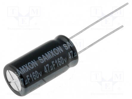 ELEKTROLYYTTIKONDENSAATTORI - THT - 47UF - 160VDC - Elektrolyyttikondensaattorit - pysty - KM47160 - 1
