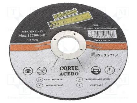 KATKAISULAIKKA - Ø: 125MM - LAIKAN PAKS: 3MM - METALLI,TERÄS - 22MM - Katkaisu- ja hiomalaikat - MED.CA12530 - 1