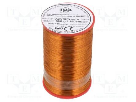 KÄÄMILANKA - KAHDESTI EMALOITU - 0,2MM - 0,5KG - -65÷180°C - LANKA: CU - Käämilangat - DN2E0.20-0.50 - 1