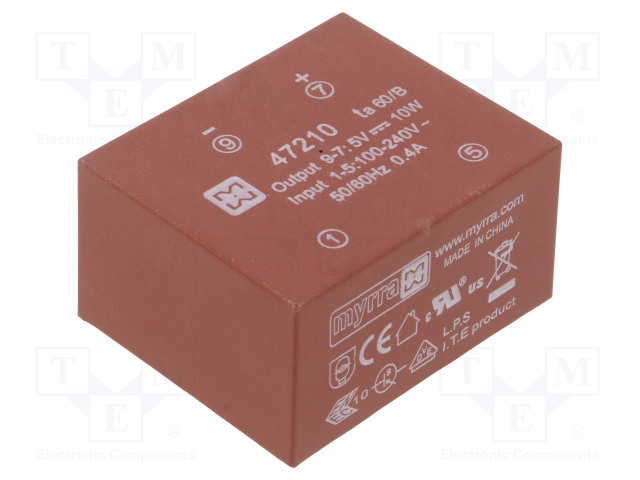 AC/DC MUUNNIN - 10W - TULOJÄNNITE 85÷265VAC,120÷370VDC - LÄHTÖJÄNNITE 5VDC - 74% - AC/DC muuntimet - MYRRA-47210 - 1