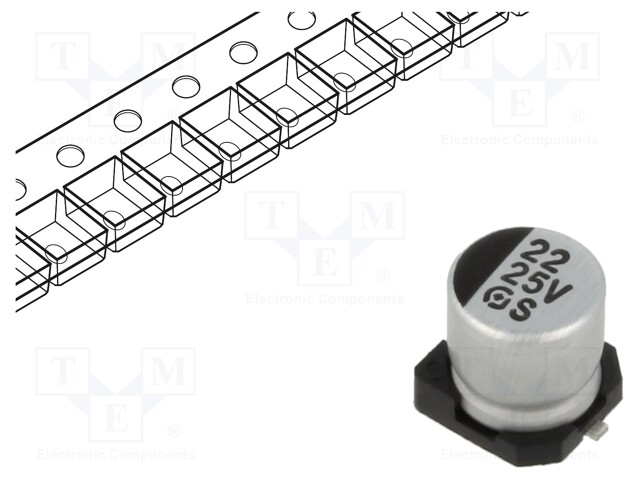 ELEKTROLYYTTIKONDENSAATTORI - SMD - 22UF - 25VDC - Elektrolyyttikondensaattorit - vaaka - VS1E220MC054000CE0 - 1