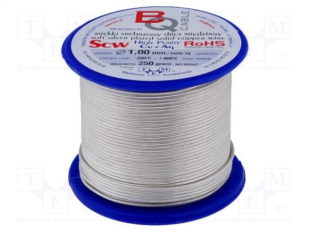 HOPEOITU KUPARILANKA - 1MM - 250G -200÷800°C - Hopeoitu kuparilanka - SCW-1.00250 - 1