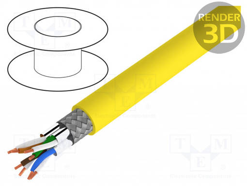 JOHTO - S/FTP - 4X2X22AWG - CAT 8.1 - RAUTACU - LSZH - KELTAINEN - ATK-kaapelit - SFTP8.1-SCU-100 - 1