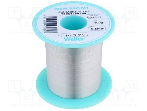 JUOTOSTINA - SN96,5AG3,0CU0,5 - 0,5MM - 100G - LYIJYTÖN - 3,5% - Juotostinat ja muut juotosaineet - WEL.SAC-M1-05010 - 1