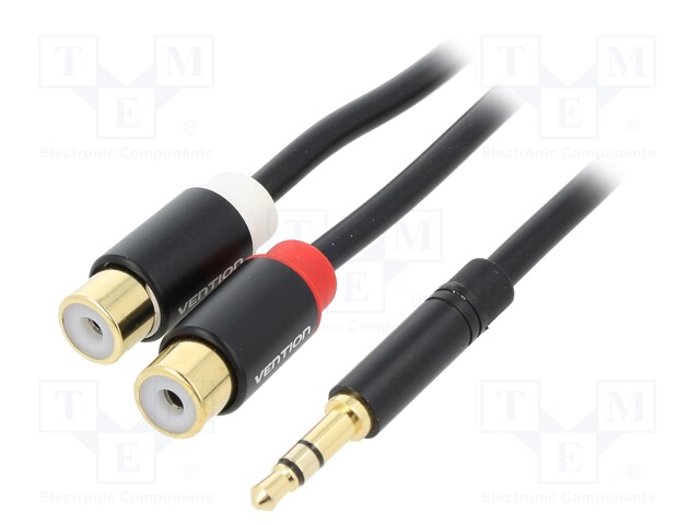 KAAPELI - JACK 3,5MM 3PIN PISTOKE,RCA-PISTORASIA X2 - 0,3M - MUSTA - Muut audio-videokaapelit - VAB-R02-B030 - 1