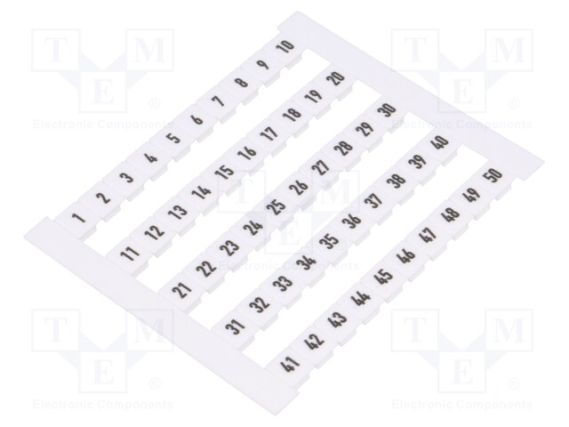 KAAPELIMERKKI - VAAKASUORA - VALKOINEN - 5MM - MERKINTÄ: 1-50 - Kiskoliittimet - DEK5-FW1-50 - 1