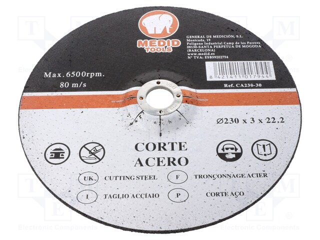 KATKAISULAIKKA - Ø: 230MM - LAIKAN PAKS: 3MM - METALLI,TERÄS - 22MM - Katkaisu- ja hiomalaikat - MED.CA23030 - 1