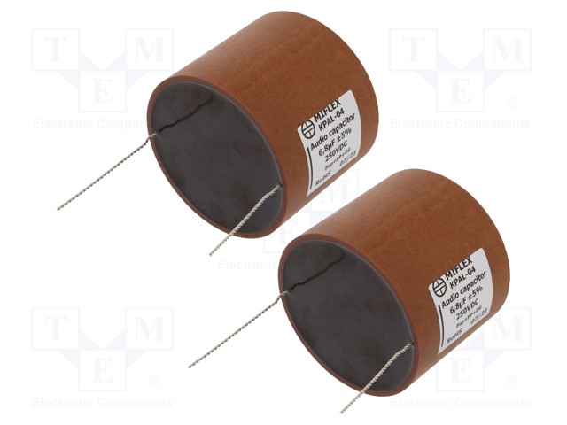 KONDENSAATTORI: ALUMIINI-POLYPROPYLEENI-PAPERI - 6,8UF - 250VDC - Kondensaattorit MKP - KPAL04-6.8U250 - 1