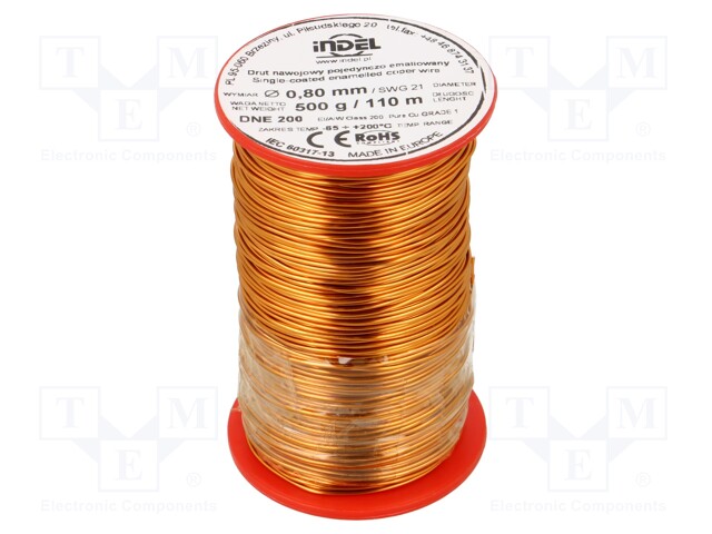 KÄÄMILANKA - YHDEN KERRAN EMALOITU - 0,8MM - 0,5KG - -65÷200°C - Käämilangat - DNE0.80-0.50 - 1