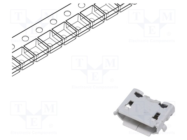 MICRO USB B LIITIN - ZX - PCB - SMT - PIN: 5 - VAAKASUORA - USB 2.0 - USB liittimet - ZX62D-B-5PA8-30 - 1