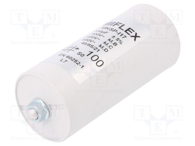 POLYPROPYLEENIKONDENSAATTORI - MOOTTOREIHIN, TYÖHÖN - 100UF - Moottorikondensaattorit - MKSPI17-100U400 - 1