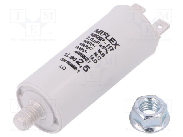 POLYPROPYLEENIKONDENSAATTORI - MOOTTOREIHIN, TYÖHÖN - 2,5UF - Moottorikondensaattorit - MKSPI17-2.5U400 - 1