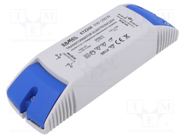 MUUNTAJA HALOGEENILAMPUILLE - 250VA - 230VAC - 11,5V - IP20 - 0÷40°C - Muuntajat kiinnityksen kanssa - ETZ250 - 1