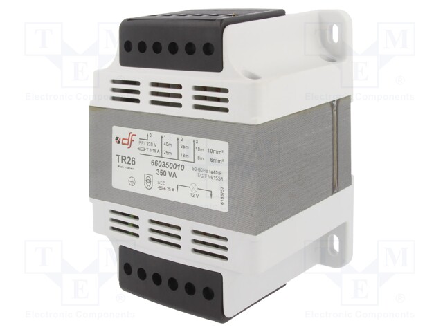 MUUNTAJA: VERKKOMUUNTAJA - 350VA - 230VAC - 12V - DIN-KISKOLLE - IP20 - Muuntajat kiinnityksen kanssa - DF-660350010 - 1