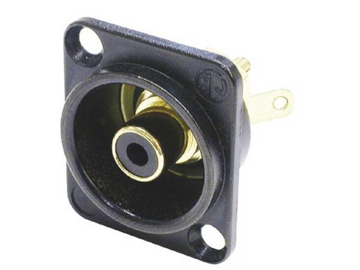 NEUTRIK - PHONO SOCKET IN BLACK CHROME D-SHAPE HOUSING, BLACK ISOLATION WASHERS - RCA liittimet - NF2DB-0 - 1