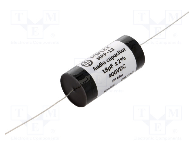 POLYPROPYLEENIKONDENSAATTORI - 18UF - 400VDC - ±2% - Ø28,8X62MM - Kondensaattorit MKP - MKP13-18U400 - 1
