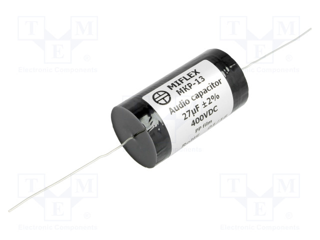POLYPROPYLEENIKONDENSAATTORI - 27UF - 400VDC - ±2% - Ø34,5X62MM - Kondensaattorit MKP - MKP13-27U400 - 1