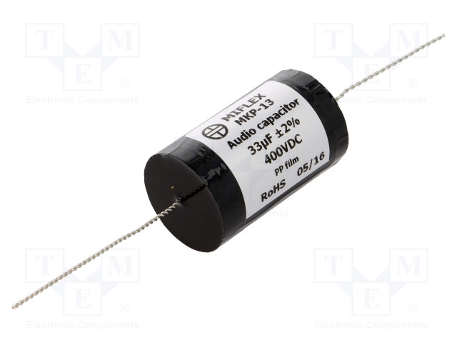 POLYPROPYLEENIKONDENSAATTORI - 33UF - 400VDC - ±2% - Ø35,9X67MM - Kondensaattorit MKP - MKP13-33U400 - 1