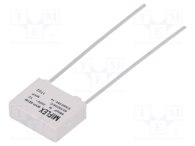 POLYPROPYLEENIKONDENSAATTORI - Y2 - 680PF - 300VAC - 13X10,5X4,5MM - Muovikondensaattorit - WYP168-681M300 - 1