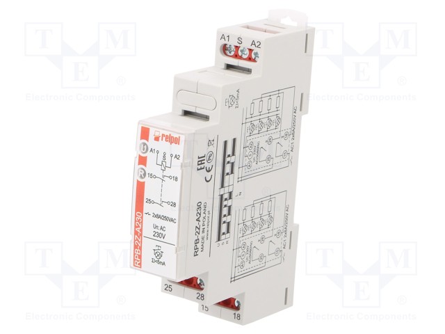 RELE: ASENNUS-BISTABIILI,PULSSI-DPST-NO - 8A - UKYTK: MAX.300VAC - Asennusreleet - RPB-2Z-A230 - 1