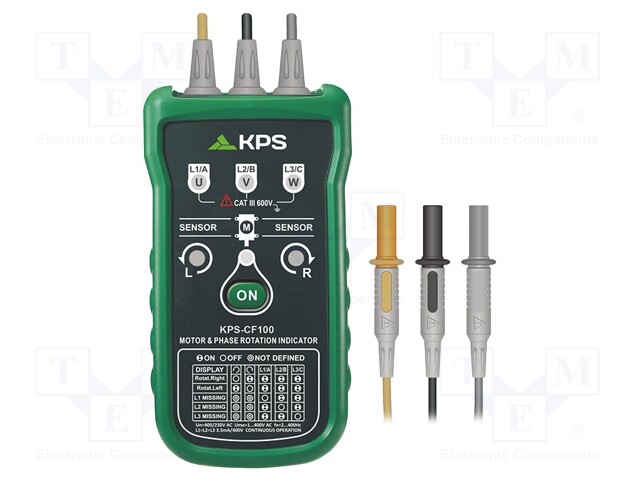 TESTERI: VAIHEJÄRJESTYS - 120÷400VAC - TAAJUUS: 2÷400HZ - 0÷40°C - Sähköverkostojen testerit ja mittarit - KPS-CF100 - 1