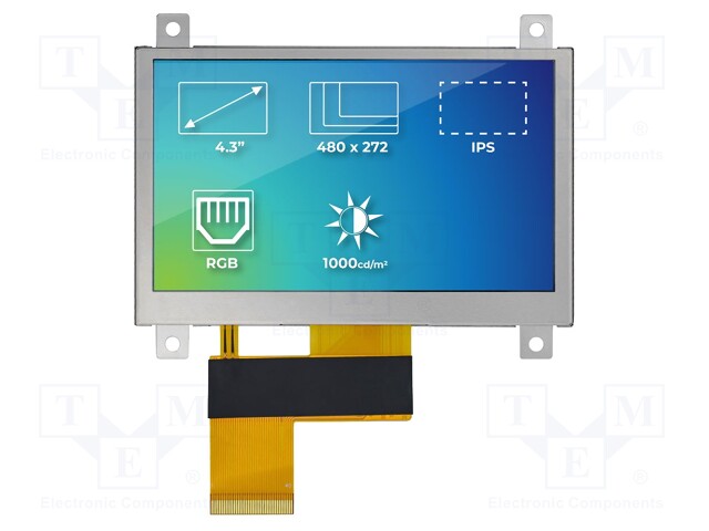 TFT NÄYTTÖ - 4,3" - 480X272 - VALAISTUS: LED - LIITÄNTÄ: RGB - 1000CD/M2 - TFT-näytöt - SM-RVT43HLTFWN00 - 1