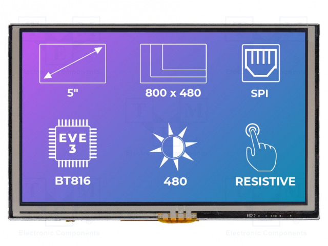TFT NÄYTTÖ - 5" - 800X480 - VALAISTUS: LED - KOOT: 120,7X75,8X8,1MM - Älykkäät näytöt - RVT50AQBNWR00 - 1