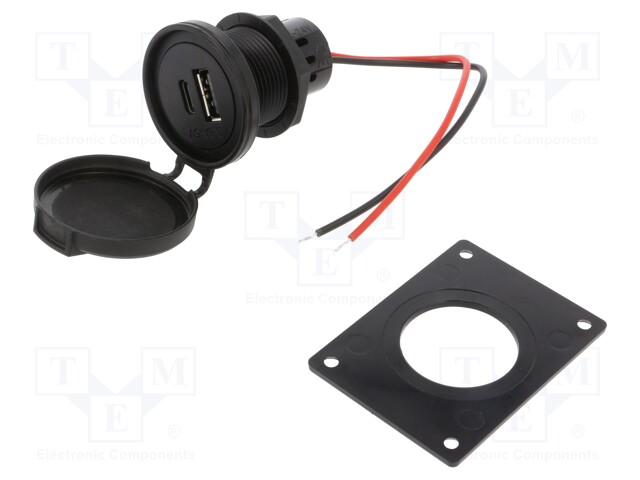 USB VIRTALÄHDE - USB A RASIA,USB C RASIA - NIMELLISVIRTA: 3,6A - MUSTA - Autopistokelaturit ja virtalähteet - PROCAR-67342650 - 1