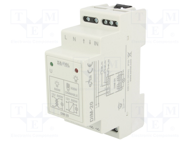 VALOHIMMENNIN - DIN-KISKOLLE - 230VAC - IP20 - -20÷45°C - 500W - 10MA - Rakennusautomatiikka - DIM-20 - 1