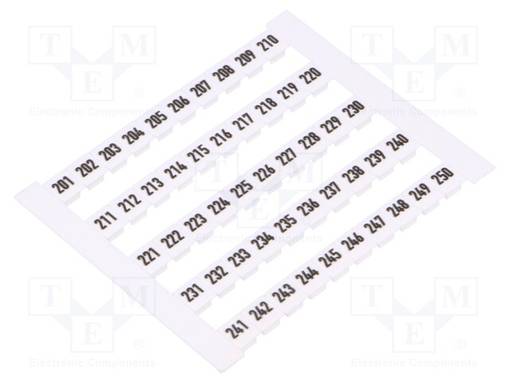 KAAPELIMERKKI - VAAKASUORA - VALKOINEN - 5MM - MERKINTÄ: 201-250 - Kiskoliittimet - DEK5-FW-201-250 - 1