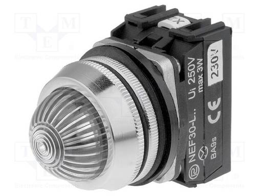 MERKKIVALO - 30MM - NEF30 - VALAISTUS: LED,HEHKULAMPPU - Ø30,5MM - IP20 - Taulukytkimien lisävarusteet - NEF30-LEB220 - 1