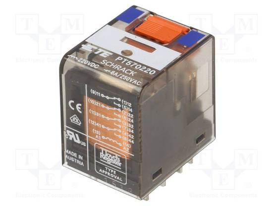 RELE - 4PDT - UKELAN: 220VDC - 6A/250VAC - 6A/30VDC - Teollisuusreleet - PT570220 - 1