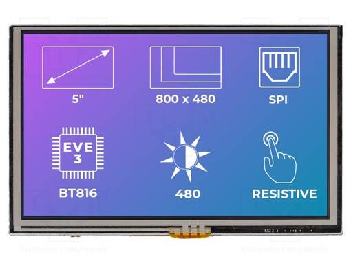TFT NÄYTTÖ - 5" - 800X480 - VALAISTUS: LED - KOOT: 120,7X75,8X8,1MM - TFT-näytöt - SM-RVT50AQBNWR00 - 1