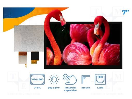 TFT NÄYTTÖ - 7" - 1024X600 - NÄYTÖN ULKOMITAT: 154,21X85,92MM - RGB - TFT-näytöt - SM-RVT70HSLNWCA0 - 1