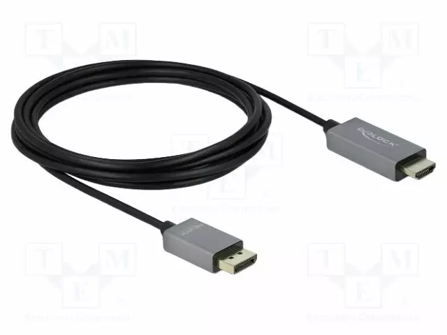 KAAPELI - DISPLAYPORT-PISTOKE,HDMI-PISTOKE - PIT: 3M - MUSTA - HARMAA - HDMI, DVI, DisplayPort johdot - DELOCK-85930 - 1