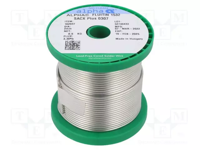 LYIJYTÖN TINA - SN99AG0,3CU0,7 - 2MM - 500G - KELA - 217÷228°C - 3,3% - Juotostinat ja muut juotosaineet - FSACX0307-2.0500 - 1