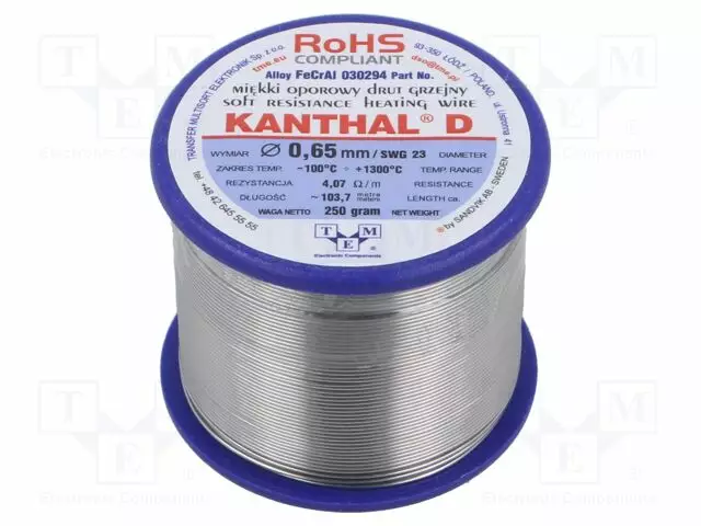 VASTUSLANKA - 4,07OHM/M - -100÷1300°C - 0,25KG - ULKOØ: 0,65MM - FECRAL - Vastuslangat - KANTHAL-D-0.65250 - 1