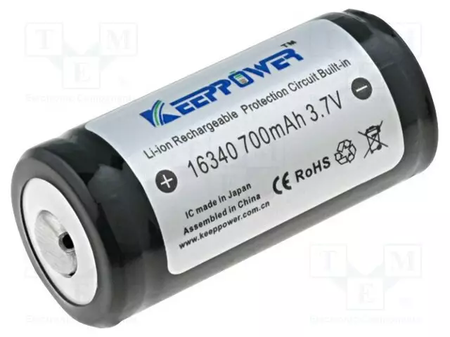 AKKU: LI-ION - 16340 - 3,7V - 700MAH - Ø16X36MM - 3A - Akut - ACCU-ICR16340 - 1