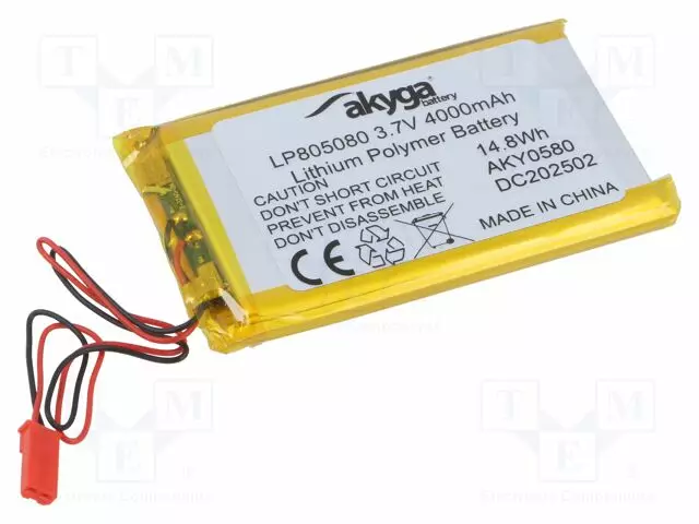 AKKU: LI-PO - 3,7V - 4000MAH - JOHDOT,JST SYP-02T-1 LIITOS - Akut - AKY-LP805080 - 1