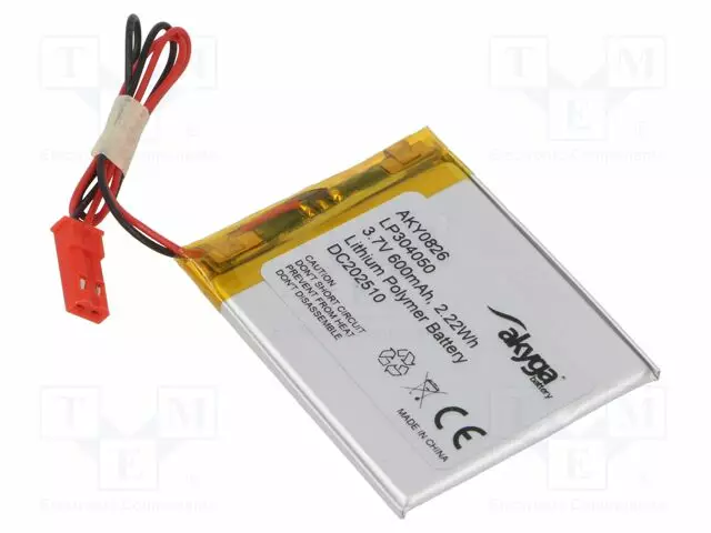 AKKU: LI-PO - 3,7V - 600MAH - JOHDOT,JST SYP-02T-1 LIITOS - Akut - AKY-LP304050 - 1