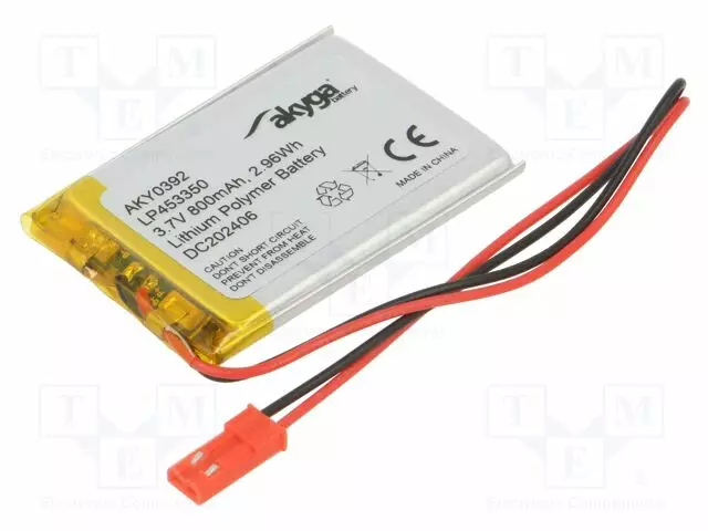 AKKU: LI-PO - 3,7V - 800MAH - JOHDOT,JST SYP-02T-1 LIITOS - Akut - AKY-LP453350 - 1