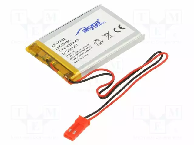 AKKU: LI-PO - 3,7V - 900MAH - JOHDOT,JST SYP-02T-1 LIITOS - 1KPL - Akut - AKY-LP523450 - 1