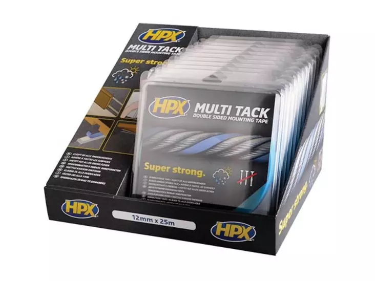 Display with 10x double sided multi-tack tape - semi-transparent 12mm x 25m - Eristysteipit ja -nauhat - HPXDP0030 - 1