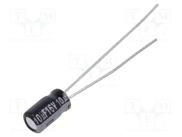 ELEKTROLYYTTIKONDENSAATTORI - THT - 10UF - 16VDC - Elektrolyyttikondensaattorit - pysty - EEAGA1C100 - 1