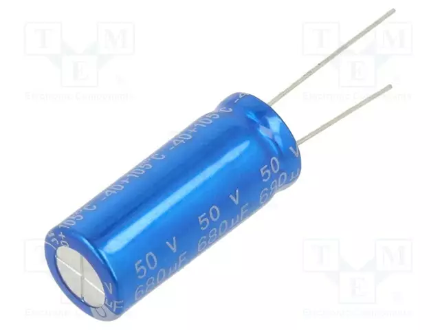 ELEKTROLYYTTIKONDENSAATTORI - THT - 680UF - 50VDC - Elektrolyyttikondensaattorit - pysty - JRG-680U50 - 1
