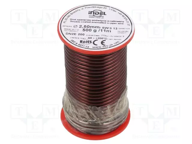 KÄÄMILANKA - KAHDESTI EMALOITU - 2,5MM - 0,5KG - -65÷200°C - LANKA: CU - Käämilangat - DN2E2.50-0.50 - 1